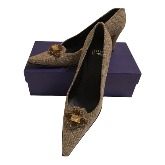 Stuart Weizmann Vintage Malta Camel Nubby Tweed Heels - 8.5 N - Picture 1 of 12
